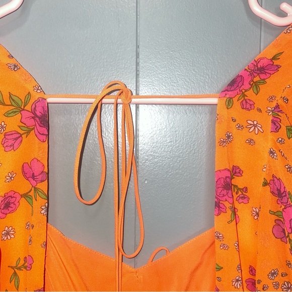 For Love and Lemons Peony Orange Ribbed Mini Dress Small Long Sleeve - Picture 8 of 10